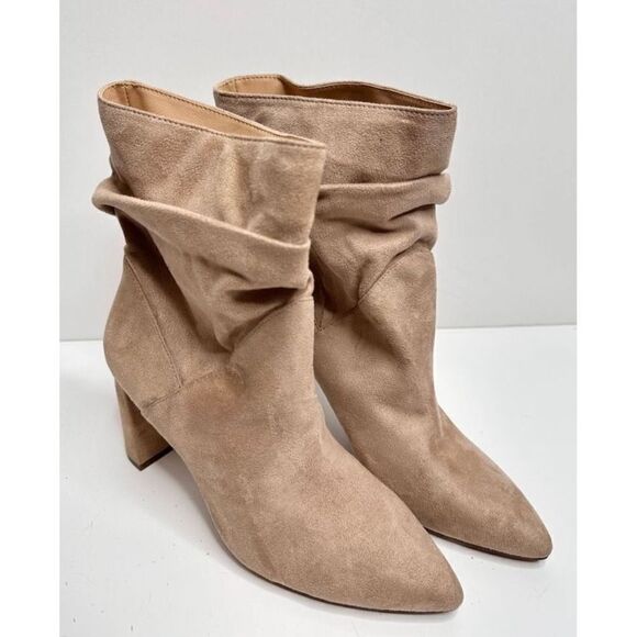 Jessica Simpson Slouch Ankle Boots Pointed Toe High Heel Neutral Tan Size 8 - Picture 2 of 8